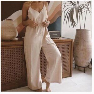 Ozma Cypress Raw  Silk Noil  Jumpsuit Play Suit  Wide Leg Sz M